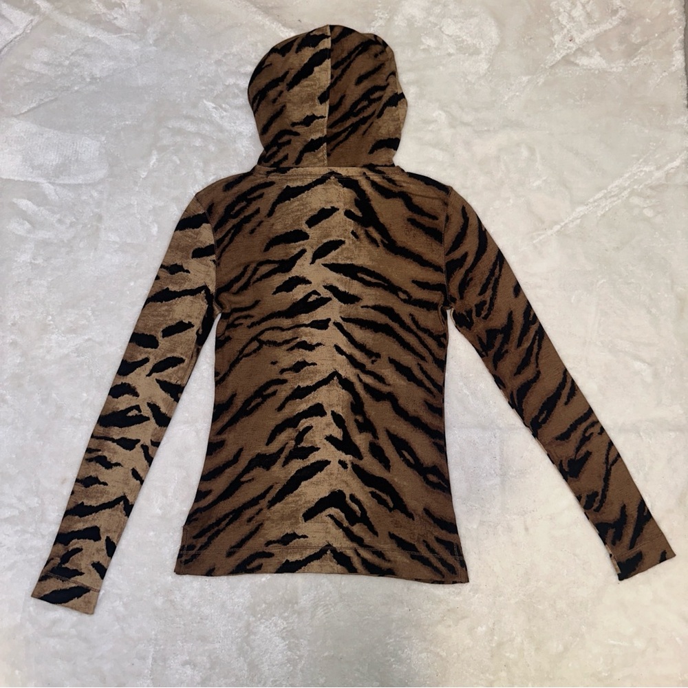 Chaps Brown & Black Tiger Animal Print Hoodie Size Medium NWT - Picture 6 of 11